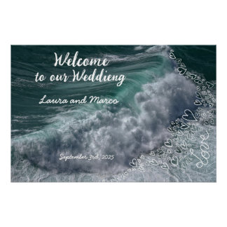 Sea photography and doodle drawing of a wedding perfect poster