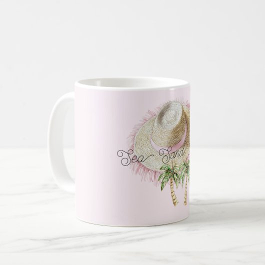 Sea Sand Sun Straw Hat Palm Trees Koffiemok (Voorkant links)