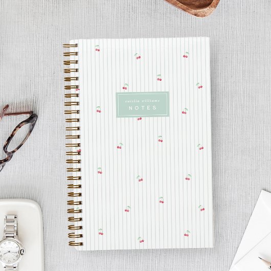 Sea | Scattered Cherry Pinstripe Personalized Notitieboek