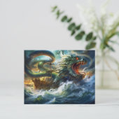 Sea Serpent Attacking Ship in Storm Fantasy Painti Briefkaart (Staand voorkant)