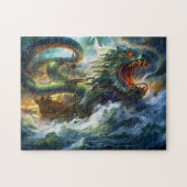 Sea Serpent Attacking Ship in Storm Fantasy Painti Legpuzzel (Horizontaal)