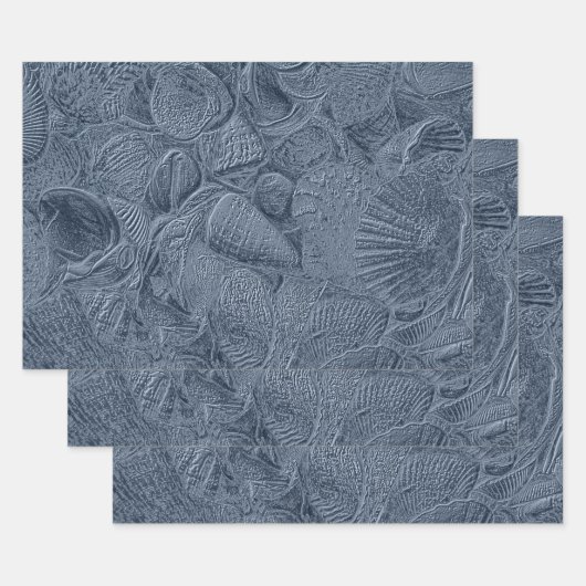 Sea Shell Coastal Beach Dusty Blue Decoupage Inpakpapier Vel (Set)