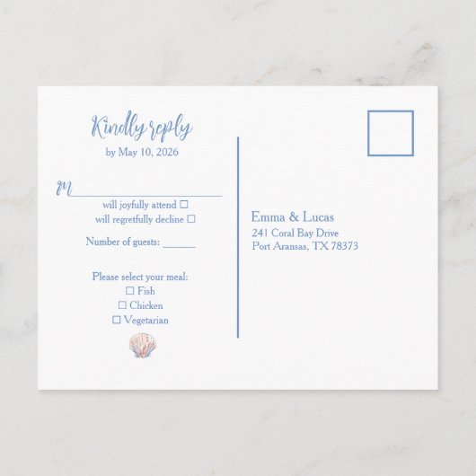 sea shell uitnodiging briefkaart (Achterkant)