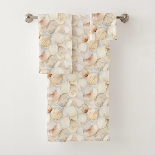 Sea Shells Cream Sand Ivory Beach Bad Handdoek (Insitu)
