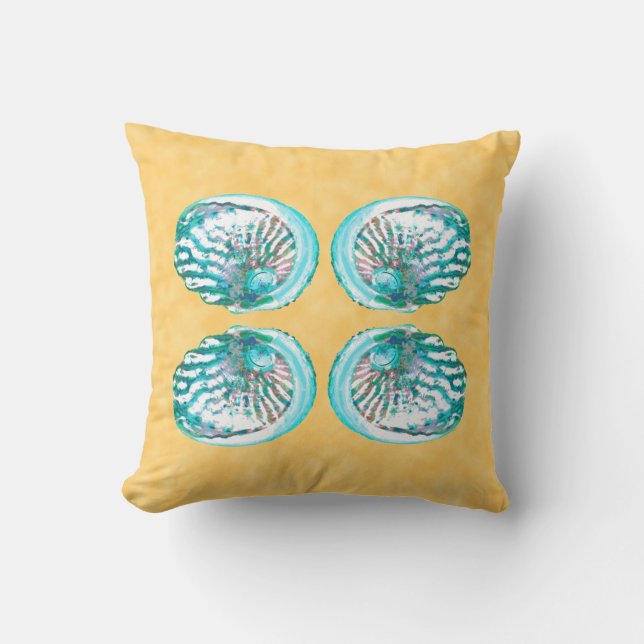 Sea Shells Design, Turquoise en Yellow. Kussen (Voorkant)