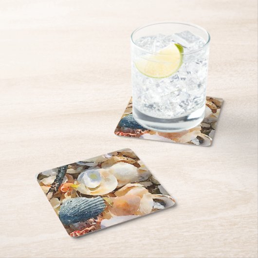 Sea Shells en Driftwood op het strand zand Kartonnen Onderzetters (Insitu)