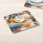 Sea Shells en Driftwood op het strand zand Kartonnen Onderzetters (Schuin)