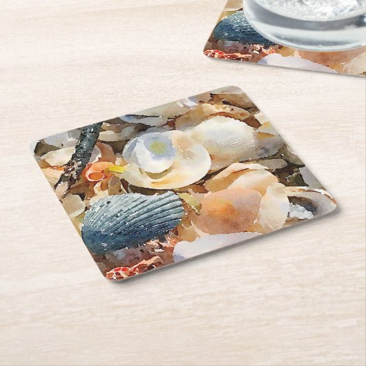 Sea Shells en Driftwood op het strand zand Kartonnen Onderzetters (Schuin)