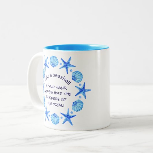 Sea Shells en het Starfish Beach thema Tweekleurige Koffiemok (Voorkant links)