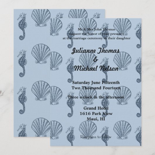 Sea Shells en Zee Horses Wedding Kaart (Voorkant / Achterkant)