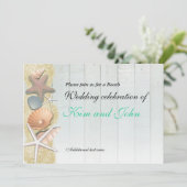 Sea Shells op Wood Beach bruiloft douche uitnodigi Kaart (Staand voorkant)