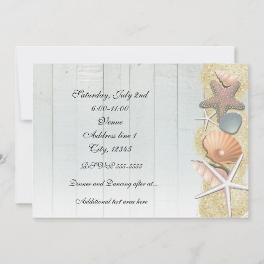 Sea Shells op Wood Beach bruiloft douche uitnodigi Kaart (Achterkant)