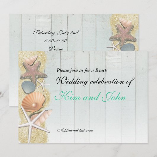 Sea Shells op Wood Beach bruiloft douche uitnodigi Kaart (Voorkant / Achterkant)