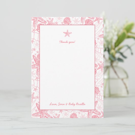 Sea Shells Roze Baby shower dank u uw opmerkingen Bedankkaart (Staand voorkant)