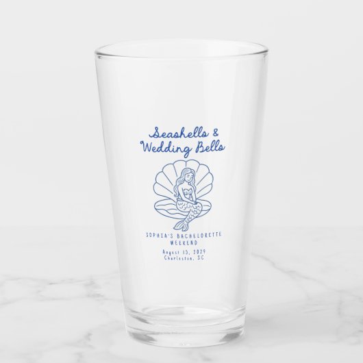 Sea Shells & Wedding Bells Coastal Bachelorette Glas (Voorkant)