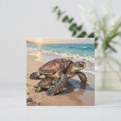 Sea Turtle and Baby Illustration | Blank Kaart (Staand voorkant)