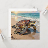 Sea Turtle and Baby Illustration | Blank Kaart (Voorkant / Achterkant in situ)