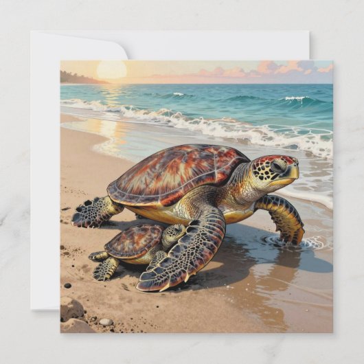 Sea Turtle and Baby Illustration | Blank Kaart (Voorkant)