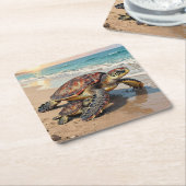 Sea Turtle and Baby Illustration  Kartonnen Onderzetters (Schuin)