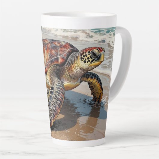 Sea Turtle and Baby Illustration Latte Mok (Rechterhoek)