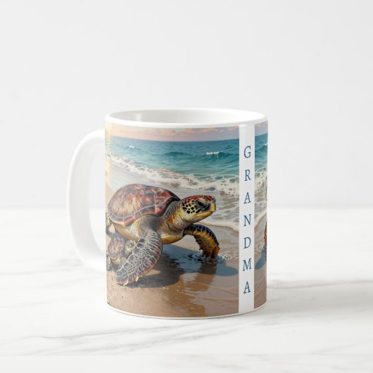 Sea Turtle and Baby Illustration | Personalized Koffiemok (Voorkant links)
