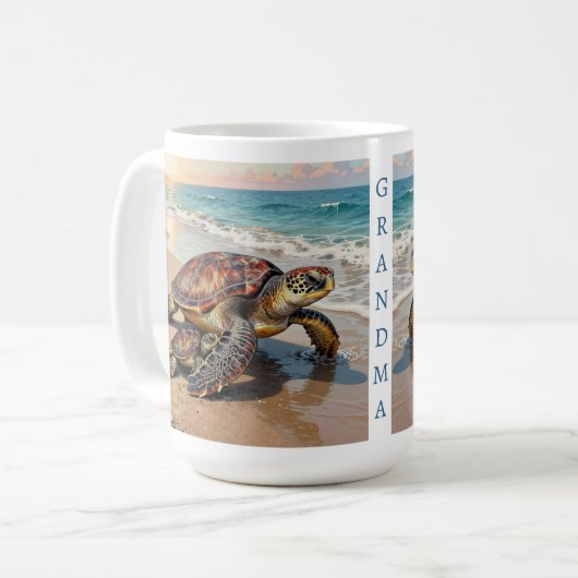 Sea Turtle and Baby Illustration | Personalized Koffiemok (Voorkant links)