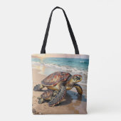 Sea Turtle and Baby Illustration  Tote Bag (Achterkant)