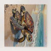 Sea Turtle and Baby on Beach Illustration Legpuzzel (Horizontaal)