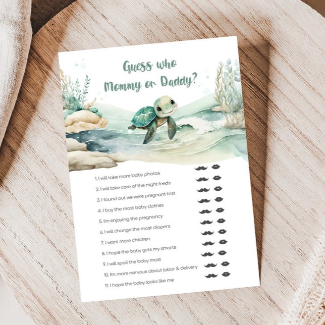Sea Turtle Baby Shower Guess Mommy or Daddy Game (Sea Turtle Baby Shower Game)