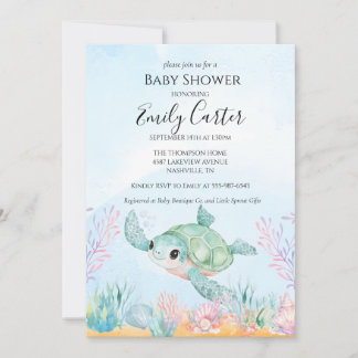 Sea Turtle Baby Shower Invitation - Pink Kaart