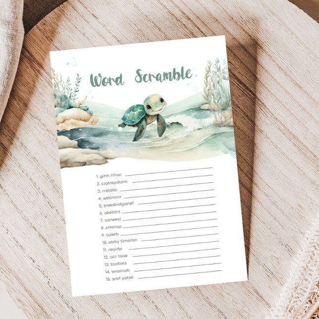 Sea Turtle Baby Shower Word Scramble Game (Sea Turtle Baby Shower Game)