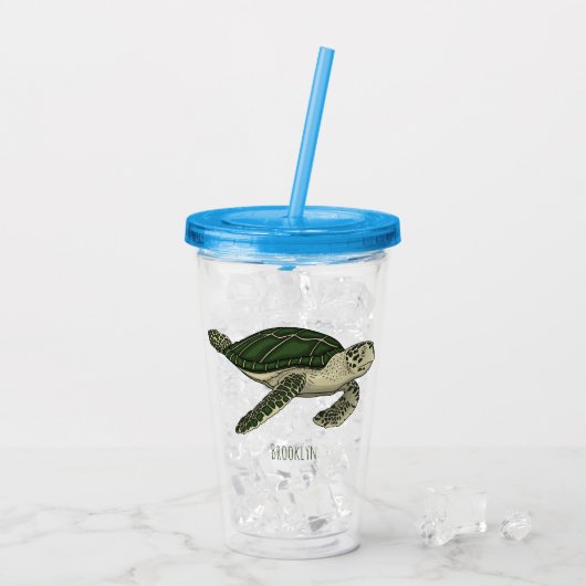 Sea turtle cartoon illustration acryl drinkbeker (Achterkant ijs)