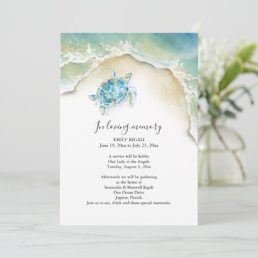 Sea Turtle Celebration of Life Invitations Kaart (Staand voorkant)