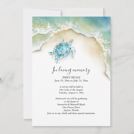 Sea Turtle Celebration of Life Invitations Kaart (Voorkant)