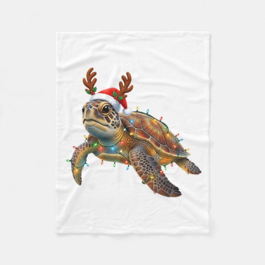 Sea Turtle Christmas Lights Funny Santa Hat Men Wo Fleece Deken (Voorkant)