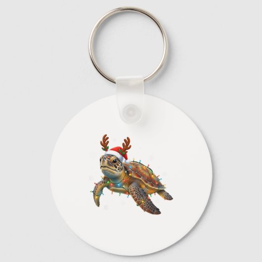 Sea Turtle Christmas Lights Funny Santa Hat Men Wo Sleutelhanger (Voorkant)
