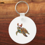 Sea Turtle Christmas Lights Funny Santa Hat Men Wo Sleutelhanger (Voorkant)