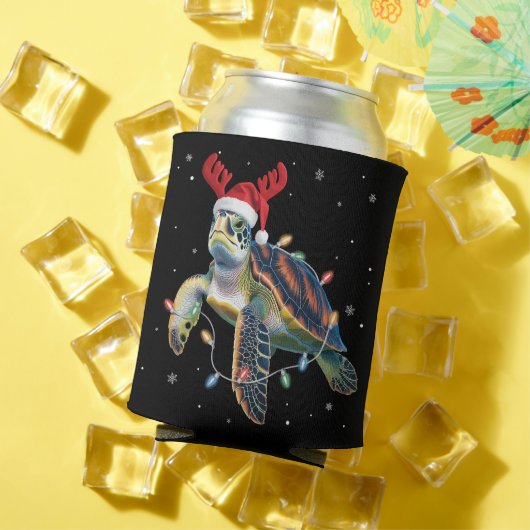 Sea Turtle Christmas Lights Funny Santa Hat Merry  Blikjeskoeler (Insitu Zomer)