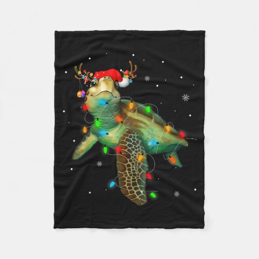 Sea Turtle Christmas Lights Funny Santa Hat Merry  Fleece Deken (Voorkant)