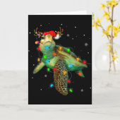 Sea Turtle Christmas Lights Funny Santa Hat Merry Kaart (Gele Bloem)