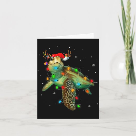 Sea Turtle Christmas Lights Funny Santa Hat Merry  Kaart (Voorkant)
