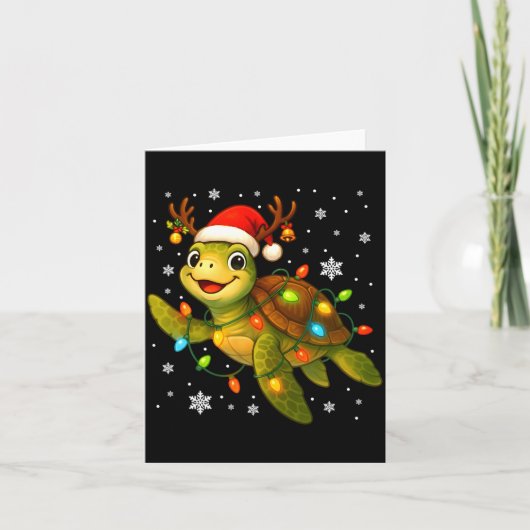 Sea Turtle Christmas Lights Funny Santa Hat Merry  Kaart (Voorkant)