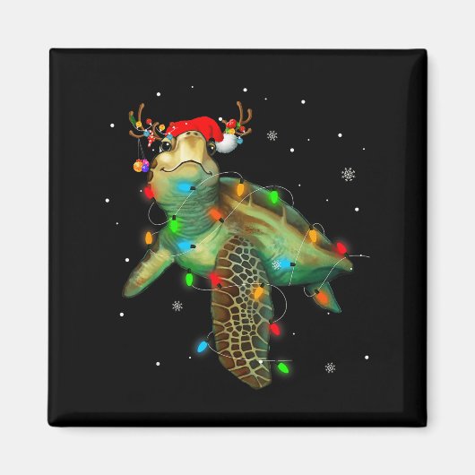 Sea Turtle Christmas Lights Funny Santa Hat Merry  Magneet (Voorkant)