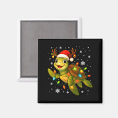 Sea Turtle Christmas Lights Funny Santa Hat Merry  Magneet (Voorkant / Achterkant)