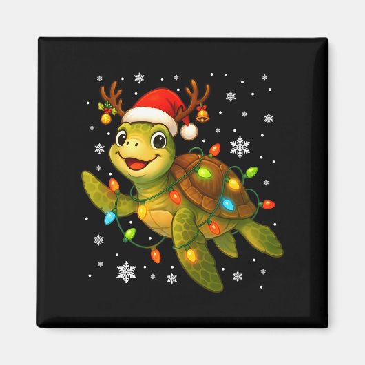 Sea Turtle Christmas Lights Funny Santa Hat Merry  Magneet (Voorkant)