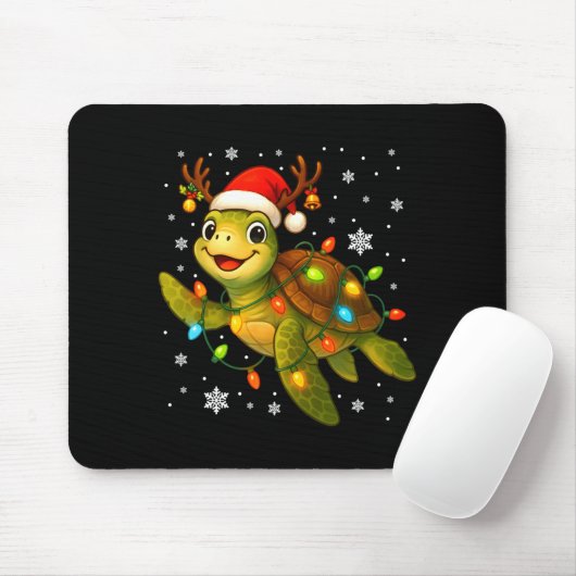 Sea Turtle Christmas Lights Funny Santa Hat Merry  Muismat (Met muis)