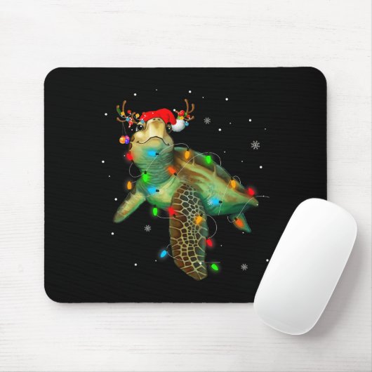 Sea Turtle Christmas Lights Funny Santa Hat Merry  Muismat (Met muis)