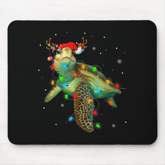 Sea Turtle Christmas Lights Funny Santa Hat Merry  Muismat (Voorkant)