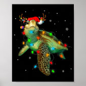 Sea Turtle Christmas Lights Funny Santa Hat Merry  Poster (Voorkant)