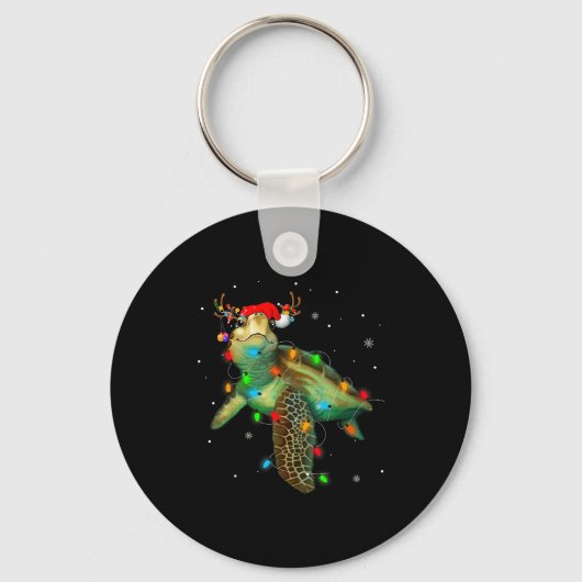 Sea Turtle Christmas Lights Funny Santa Hat Merry Sleutelhanger (Voorkant)